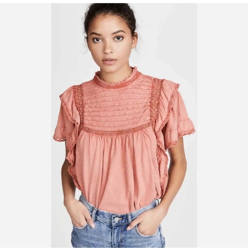 NWOT FREE PEOPLE Le Femme romantic top in XS winter coral